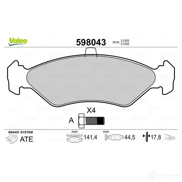 Тормозные колодки дисковые, комплект VALEO 598043 2 1203 232602 PPGYK изображение 1