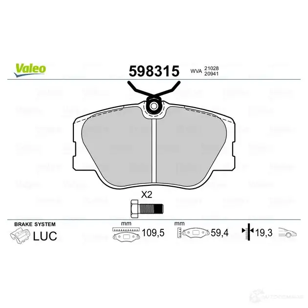 Тормозные колодки дисковые, комплект VALEO 232814 598315 2 1028 J9OQ5AM изображение 1