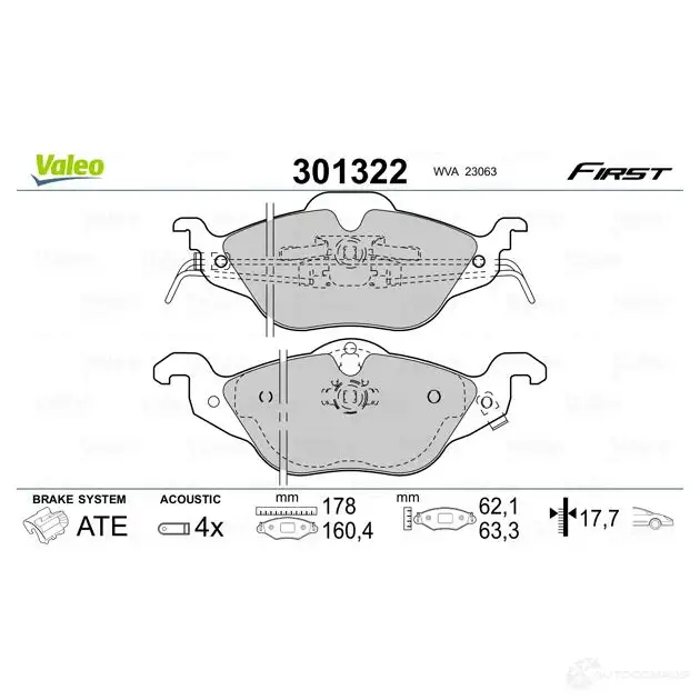 Тормозные колодки дисковые, комплект VALEO JVQ1 W94 3276423013225 301322 223488 изображение 1