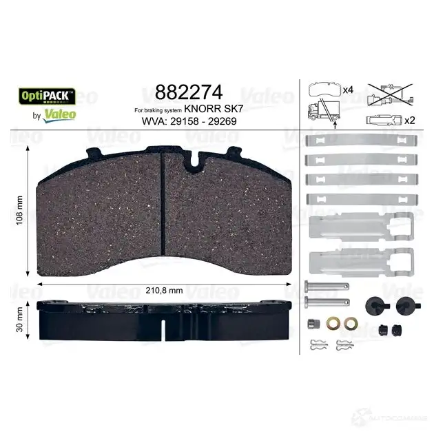 Тормозные колодки дисковые, комплект VALEO 882274 3276428822747 DA7AK E 1206247174