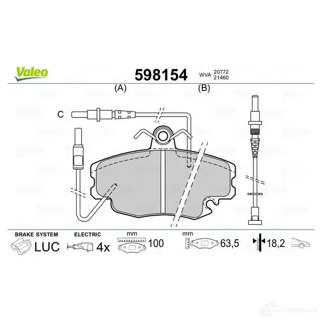 Тормозные колодки дисковые, комплект VALEO 598154 232708 XN84D0 20 772 изображение 1