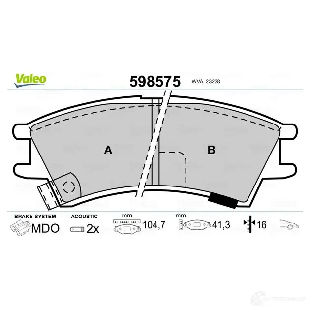 Тормозные колодки дисковые, комплект VALEO N 1TR1 3276425985759 598575 233034 изображение 1