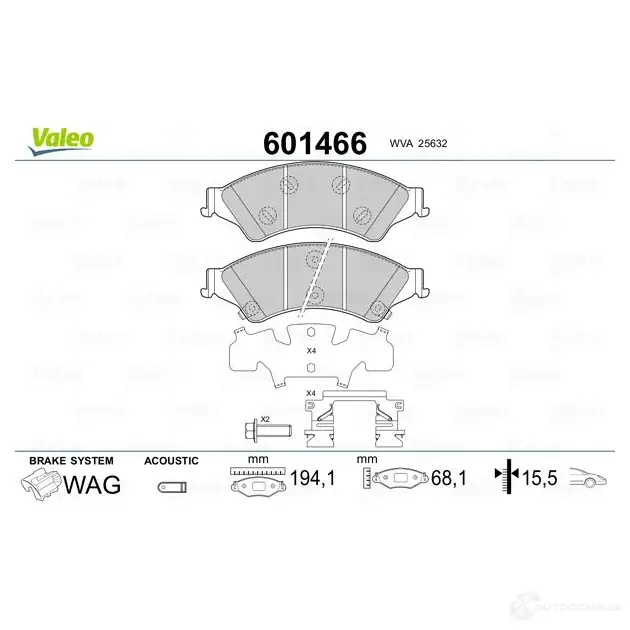 Тормозные колодки дисковые, комплект VALEO WCB2 SBT 601466 3276426014663 233662 изображение 1