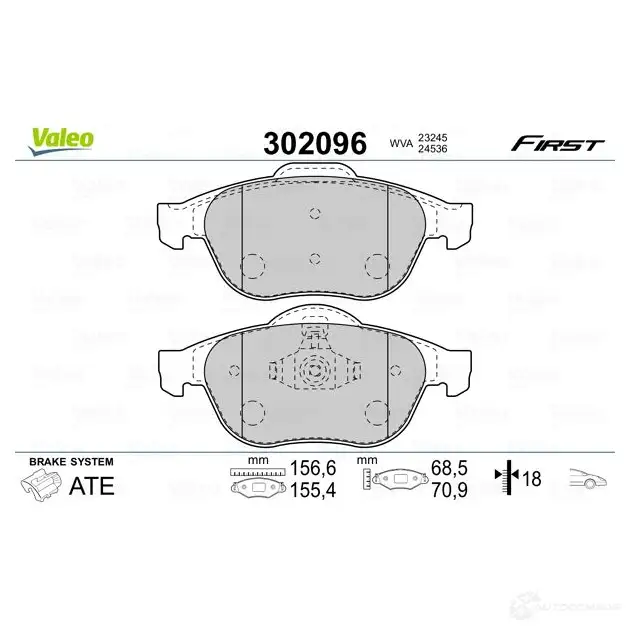 Тормозные колодки дисковые, комплект VALEO G 3OXPSX 1205903134 3276423020964 302096 изображение 1