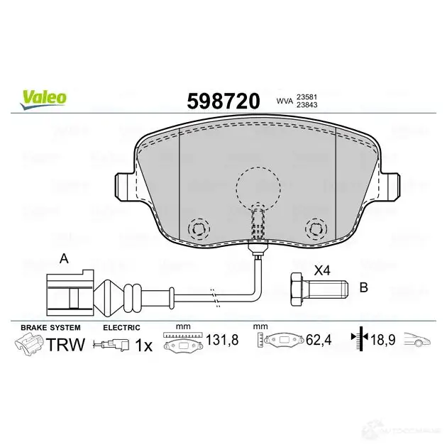 Тормозные колодки дисковые, комплект VALEO 598720 3276425987203 233161 CI UL9I4 изображение 1