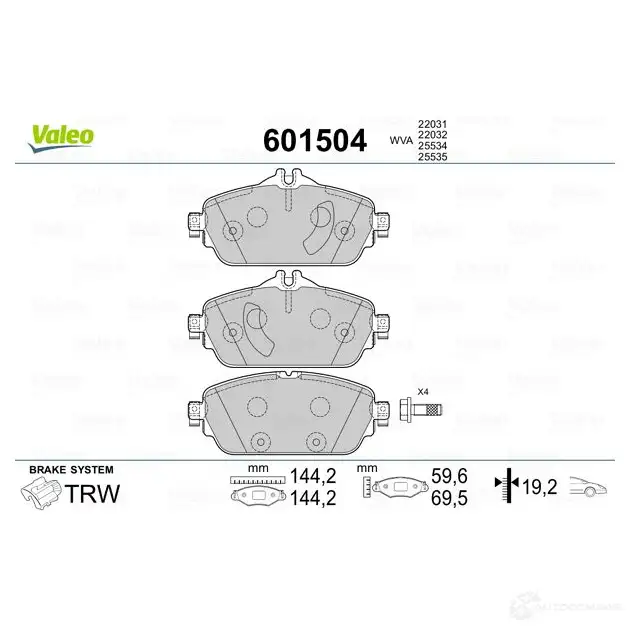 Тормозные колодки дисковые, комплект VALEO Y LQQGD 1206093112 601504 3276426015042 изображение 1