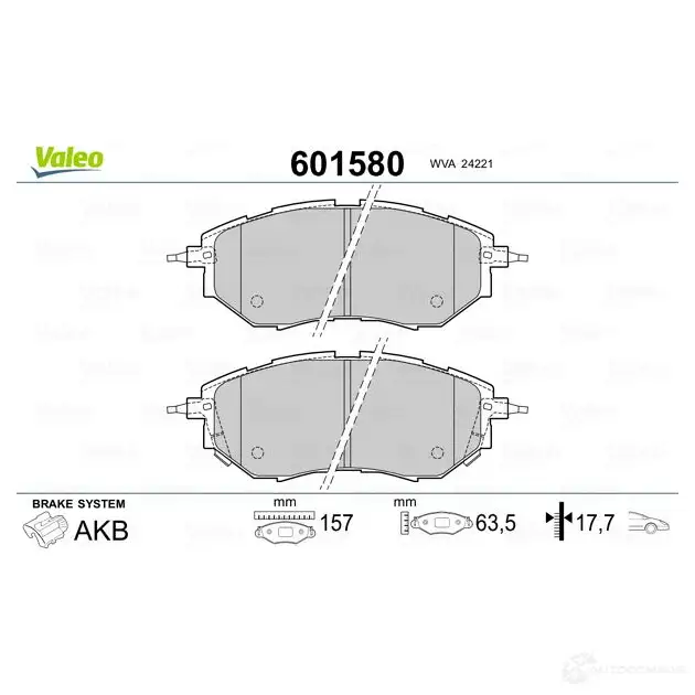 Тормозные колодки дисковые, комплект VALEO 1206093730 L7MHL 8 601580 3276426015806 изображение 1