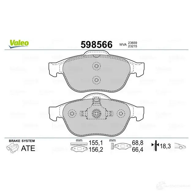 Тормозные колодки дисковые, комплект VALEO 233029 598566 EB4FK 23 217 изображение 1