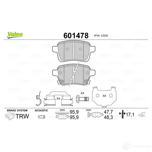 Тормозные колодки дисковые, комплект VALEO G02 KO0Y 3276426014786 601478 233671 изображение 1