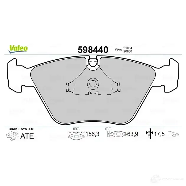 Тормозные колодки дисковые, комплект VALEO 232913 598440 2 1064 4MUAY изображение 1