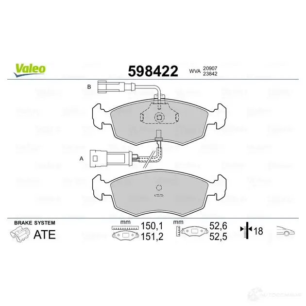 Тормозные колодки дисковые, комплект VALEO 20 907 232895 598422 DG4WT5F изображение 1