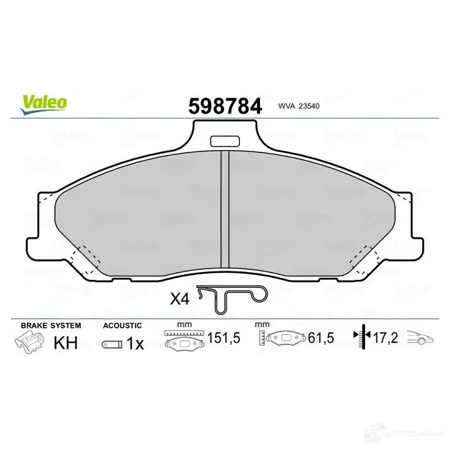 Тормозные колодки дисковые, комплект VALEO 598784 233215 9G2H6V 235 40 изображение 1