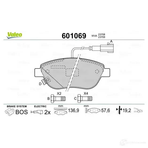 Тормозные колодки дисковые, комплект VALEO NOQ OA15 3276426010696 601069 1206090134 изображение 1