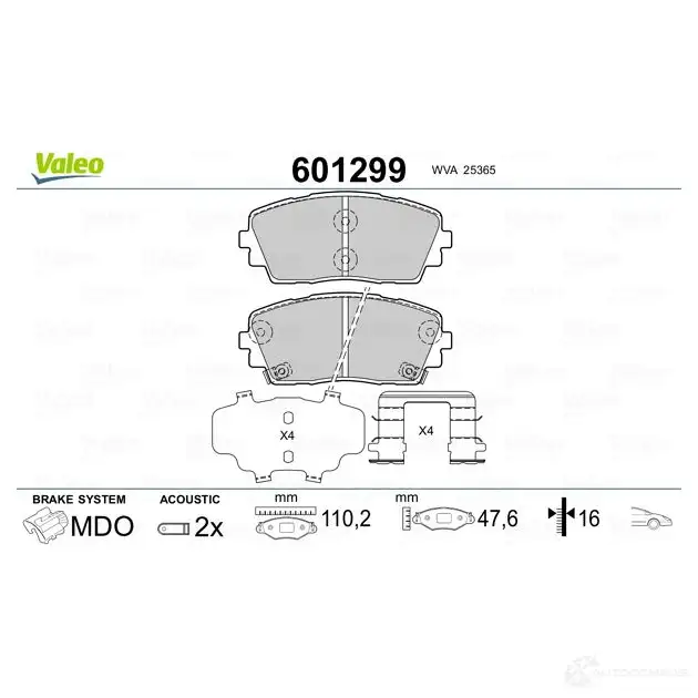 Тормозные колодки дисковые, комплект VALEO 233606 HVV 0X9A 3276426012997 601299 изображение 1