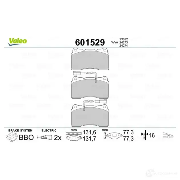Тормозные колодки дисковые, комплект VALEO 1206093362 601529 3276426015295 FJMU J изображение 1