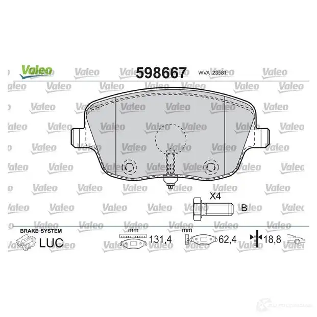 Тормозные колодки дисковые, комплект VALEO 598667 233119 X 8JMCYZ 3276425986671 изображение 1