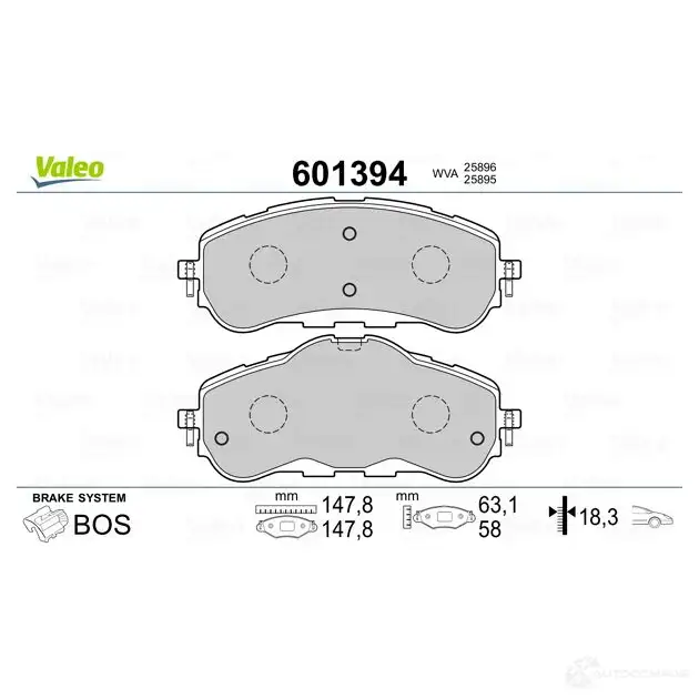 Тормозные колодки дисковые, комплект VALEO R WCLP 1206092378 3276426013949 601394 изображение 1