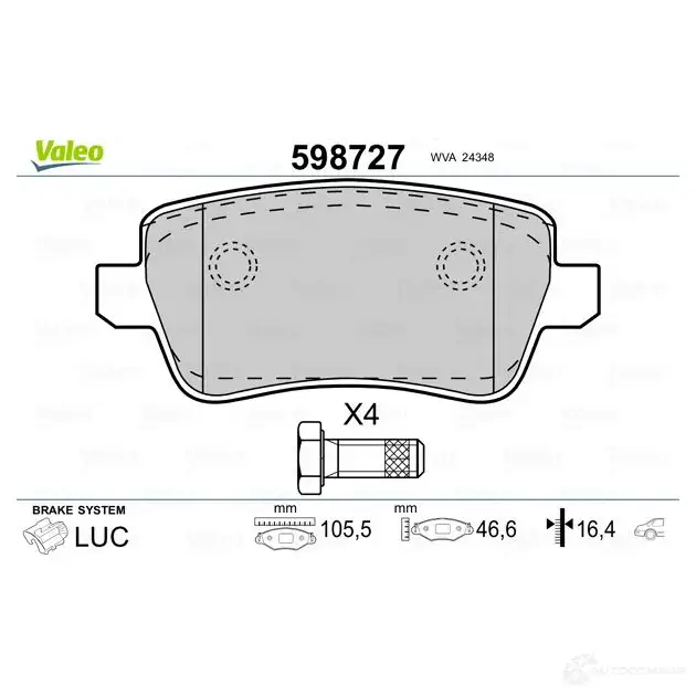 Тормозные колодки дисковые, комплект VALEO 3276425987272 233165 598727 U5X 3ERX изображение 1
