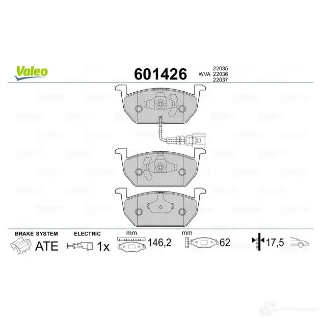 Тормозные колодки, комплект VALEO 1206092702 601426 1E NKLP 3276426014267