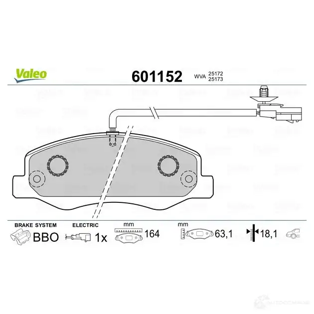 Тормозные колодки дисковые, комплект VALEO 1206090734 3276426011525 601152 F WAYJD изображение 1