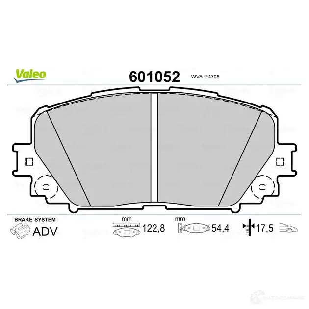 Тормозные колодки дисковые, комплект VALEO 601052 0A PMB 233540 3276426010528 изображение 1