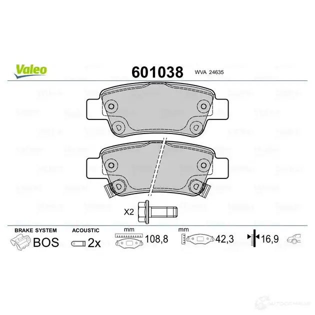 Тормозные колодки дисковые, комплект VALEO 233529 M1UWI 9M 3276426010382 601038 изображение 1