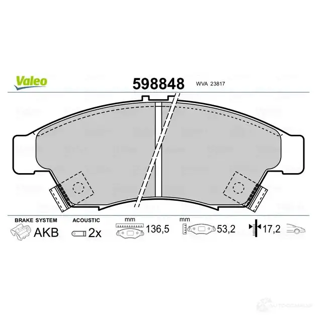 Тормозные колодки дисковые, комплект VALEO 233268 598848 Y APMO 3276425988484 изображение 1