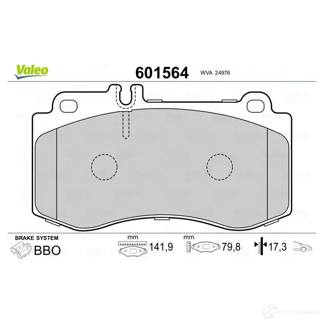 Тормозные колодки дисковые, комплект VALEO K6 55O3I 3276426015646 1206093596 601564 изображение 1