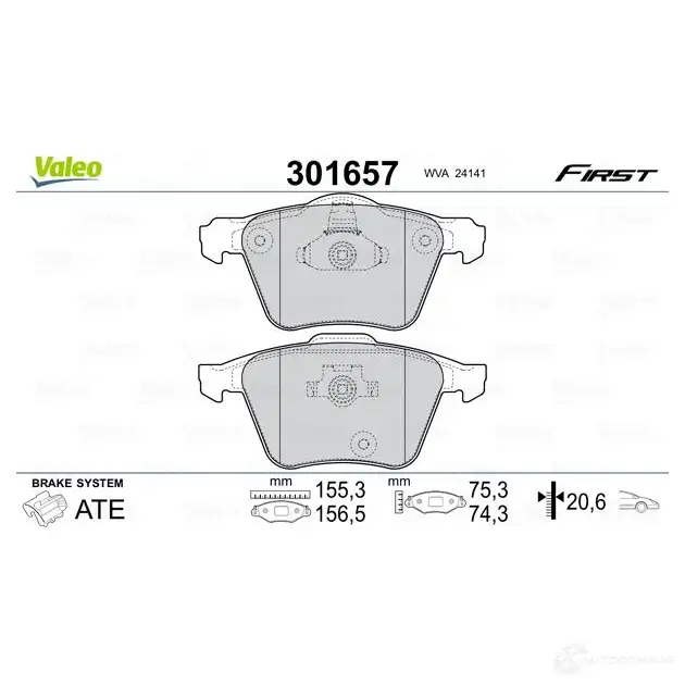 Тормозные колодки дисковые, комплект VALEO 9F6 3HG 301657 3276423016578 223611 изображение 1