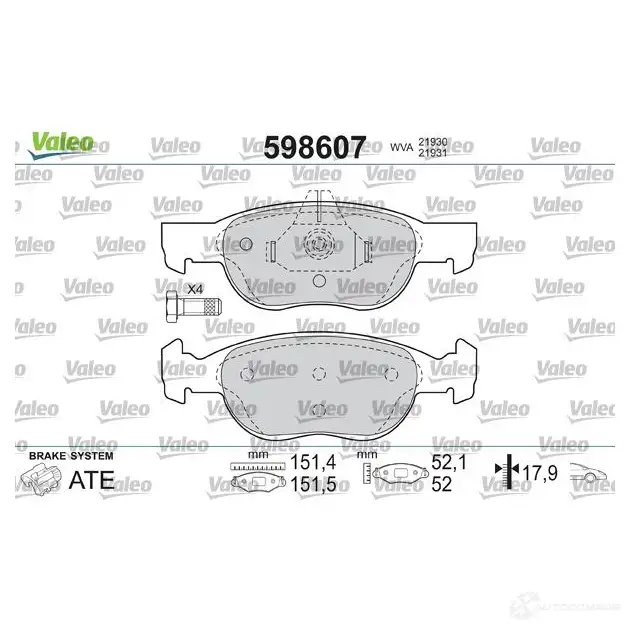 Тормозные колодки дисковые, комплект VALEO 598607 233065 Y5PJQ7 P33 5S изображение 1