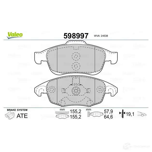 Тормозные колодки дисковые, комплект VALEO 3276425989979 598997 233373 C 9ZNPS изображение 1