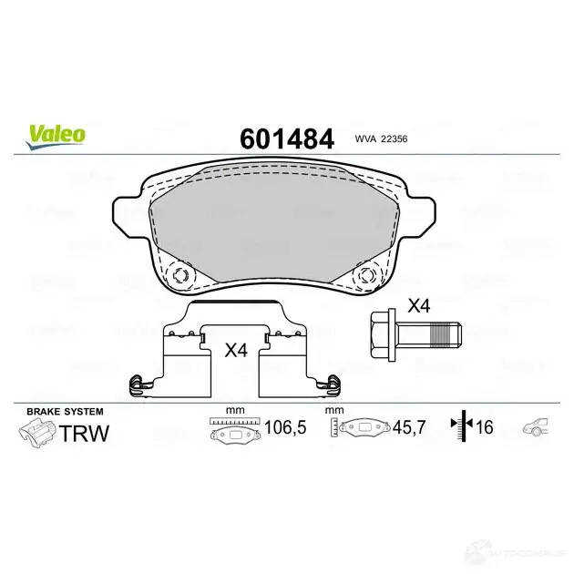 Тормозные колодки дисковые, комплект VALEO XS FIG 3276426014847 1206092974 601484 изображение 1