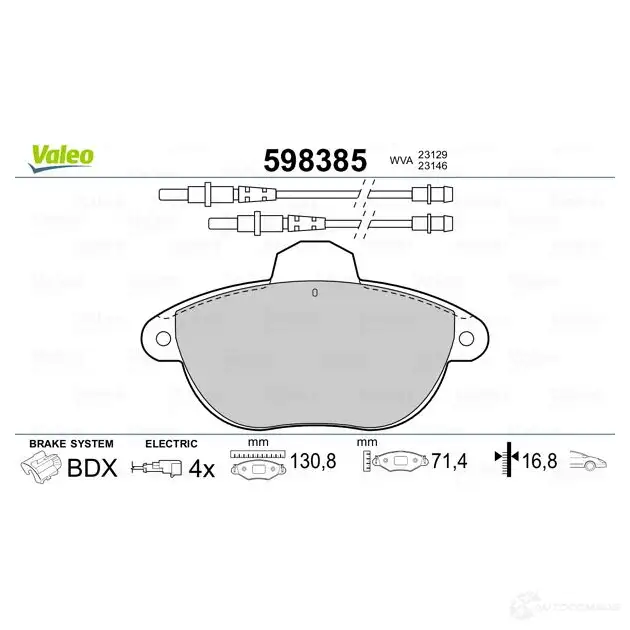 Тормозные колодки дисковые, комплект VALEO 598385 23 129 232864 O1HKBA изображение 1