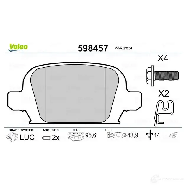 Тормозные колодки дисковые, комплект VALEO 598457 MHKLE 232930 23 284 изображение 1