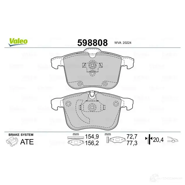 Тормозные колодки дисковые, комплект VALEO 233229 3276425988088 598808 XM0 C6 изображение 1