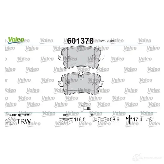 Тормозные колодки дисковые, комплект VALEO 3276426013789 4AW ZTRR 601378 233655 изображение 1