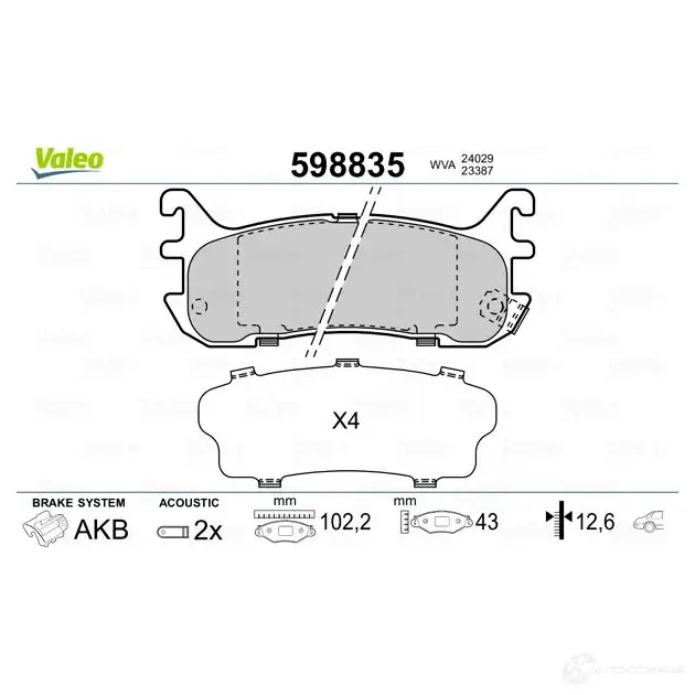 Тормозные колодки дисковые, комплект VALEO A PC8Q 598835 3276425988354 233256 изображение 1