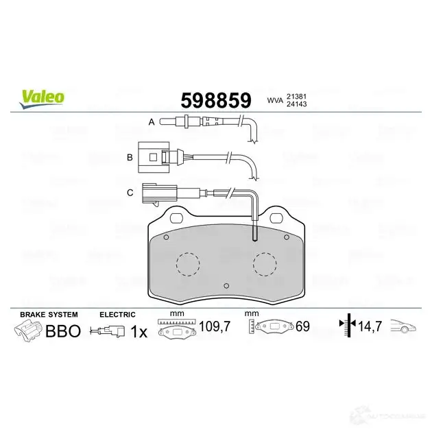 Тормозные колодки дисковые, комплект VALEO 3276425988590 CETW M 598859 233279 изображение 1