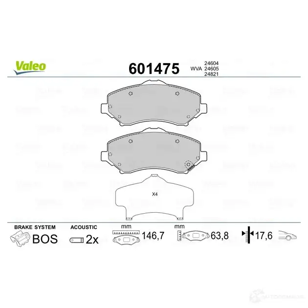 Тормозные колодки дисковые, комплект VALEO 601475 3276426014755 233669 X7L ZOI изображение 1
