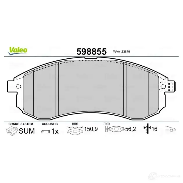 Тормозные колодки дисковые, комплект VALEO 598855 3276425988552 R OFAK0M 233275 изображение 1