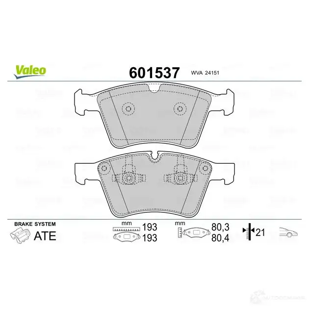 Тормозные колодки дисковые, комплект VALEO 1206093420 WP56 Y5 601537 3276426015370 изображение 1