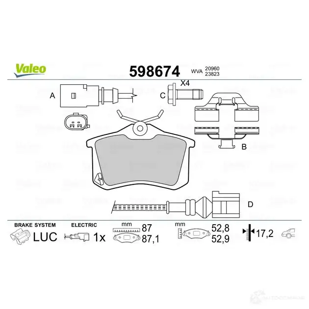 Тормозные колодки дисковые, комплект VALEO 3276425986749 598674 QMWRR JZ 233126 изображение 1