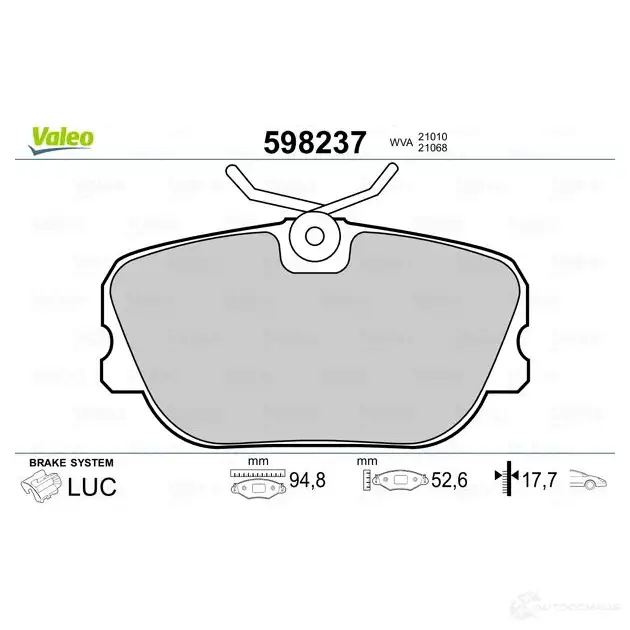 Тормозные колодки дисковые, комплект VALEO PSE2W 232761 598237 210 10 изображение 1