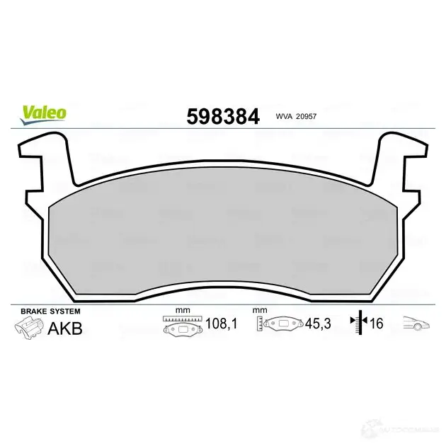 Тормозные колодки дисковые, комплект VALEO OLTHXCU 232863 20 957 598384 изображение 1