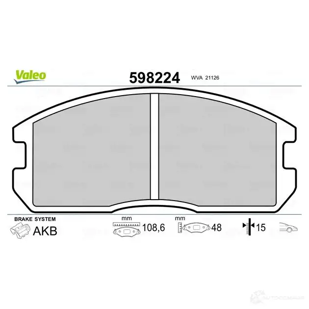 Тормозные колодки дисковые, комплект VALEO 598224 9HJMS8 211 26 232755 изображение 1