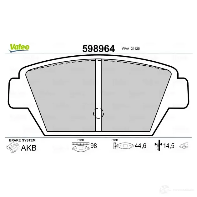 Тормозные колодки дисковые, комплект VALEO 598964 VF5T G6C 233358 3276425989641 изображение 1