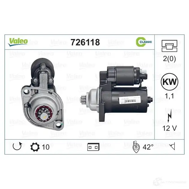 Стартер VALEO 3276427261189 1 YK4H8N 726118 1206118760 - Изображение 1