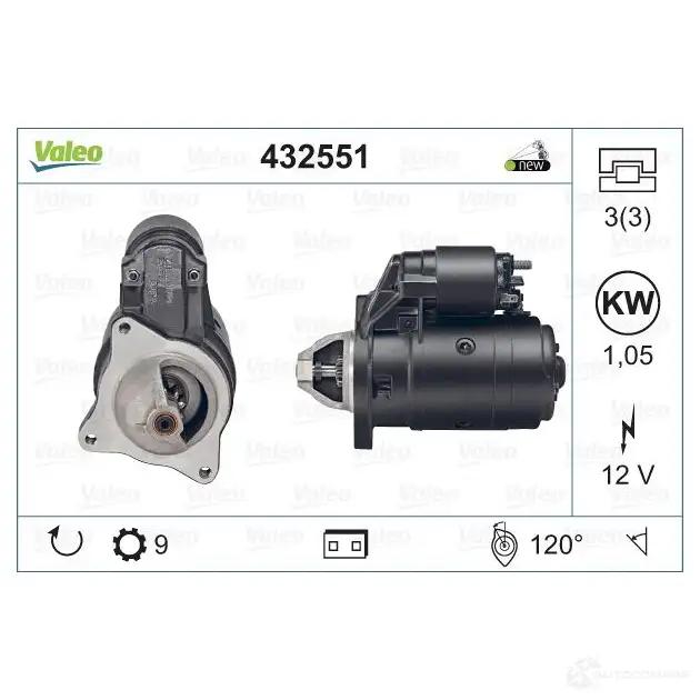 Стартер VALEO 432551 225345 D8 E107 D8E137 - Изображение 1