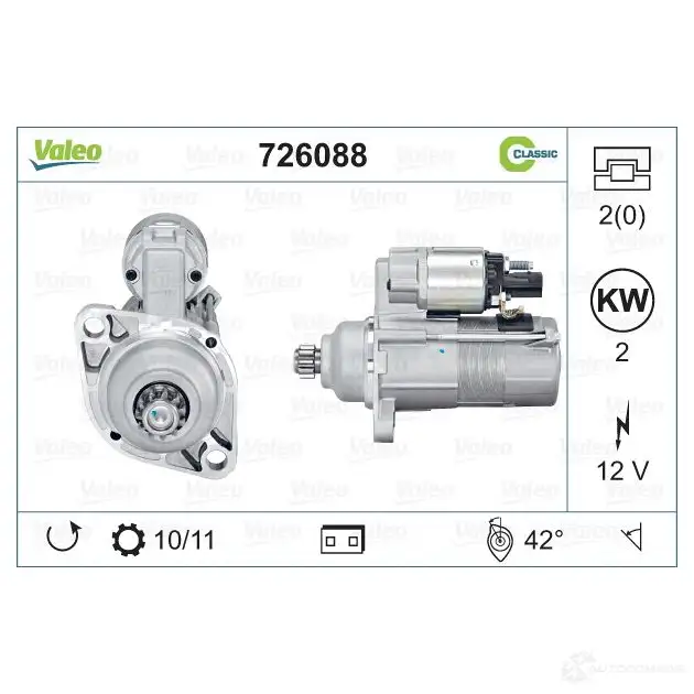 Стартер VALEO YO6 4O 1206118080 3276427260885 726088 - Изображение 1