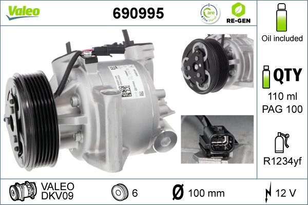 Компрессор кондиционера VALEO 1440163871 75 UWKE 690995